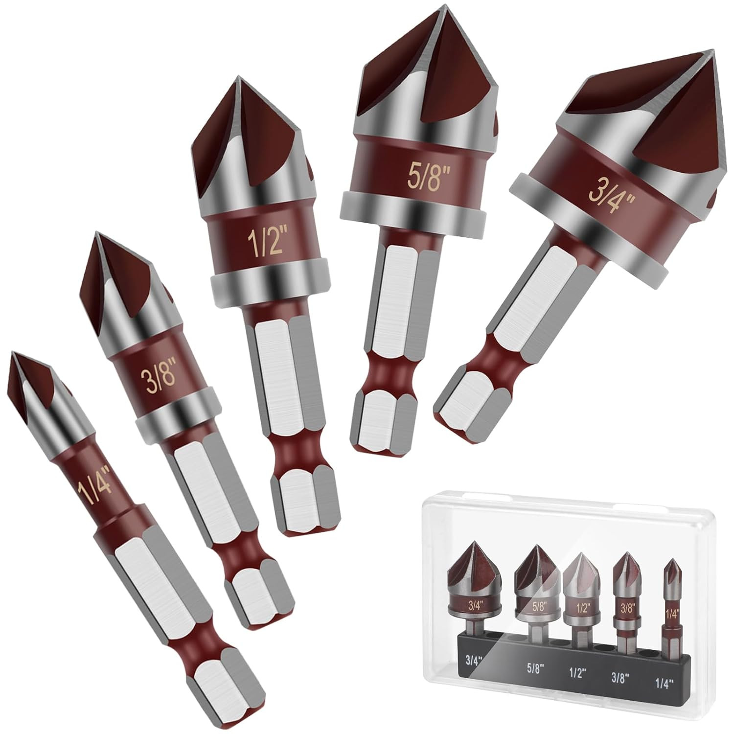 5PCS Countersink Drill Bit Set,82 Degree HSS Counter Sink Drill Bit for Wood,Met