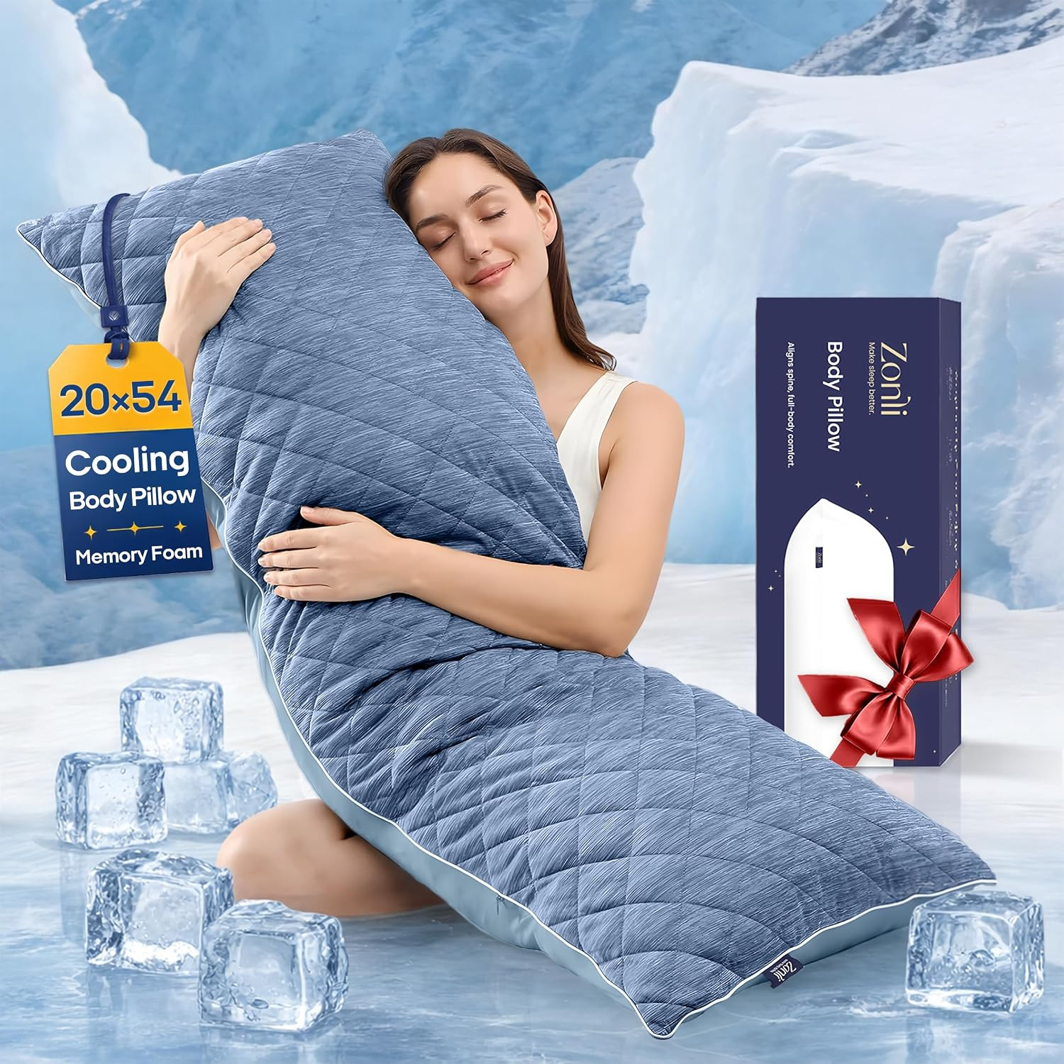 Cooling Body Pillow for Adults Side Sleeper & Pregnancy - Memory Foam Insert Lon