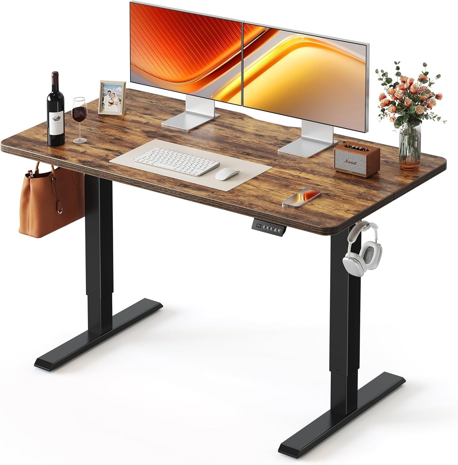 48x24 Electric Standing Desk with Height Adjustment, Rustic Brown & Black Frame