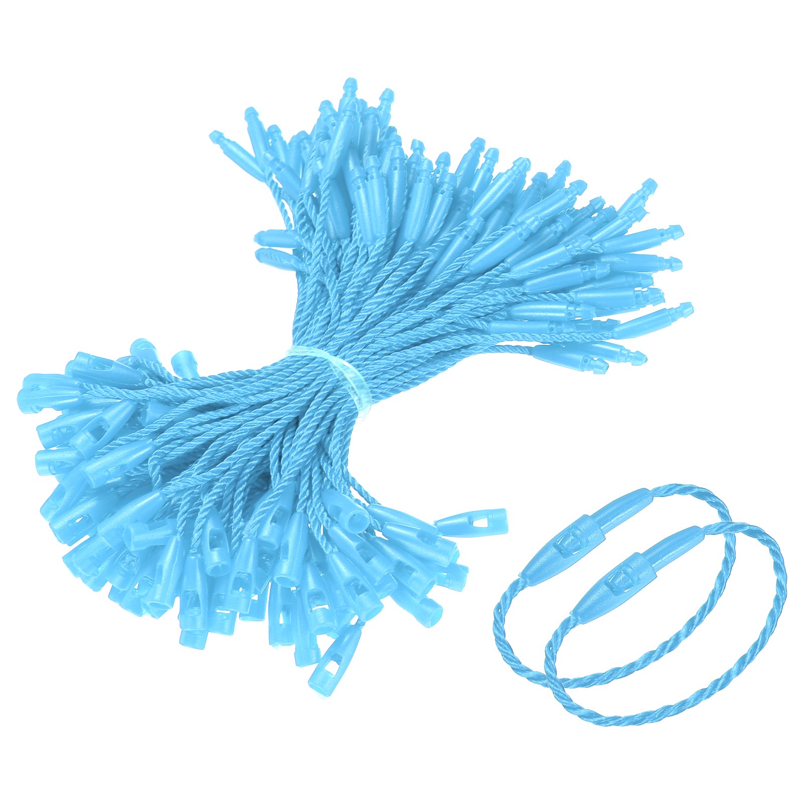 200 Pcs Polyester Hang Tag String 3" Snap Lock Pins Loop Fastener, Blue