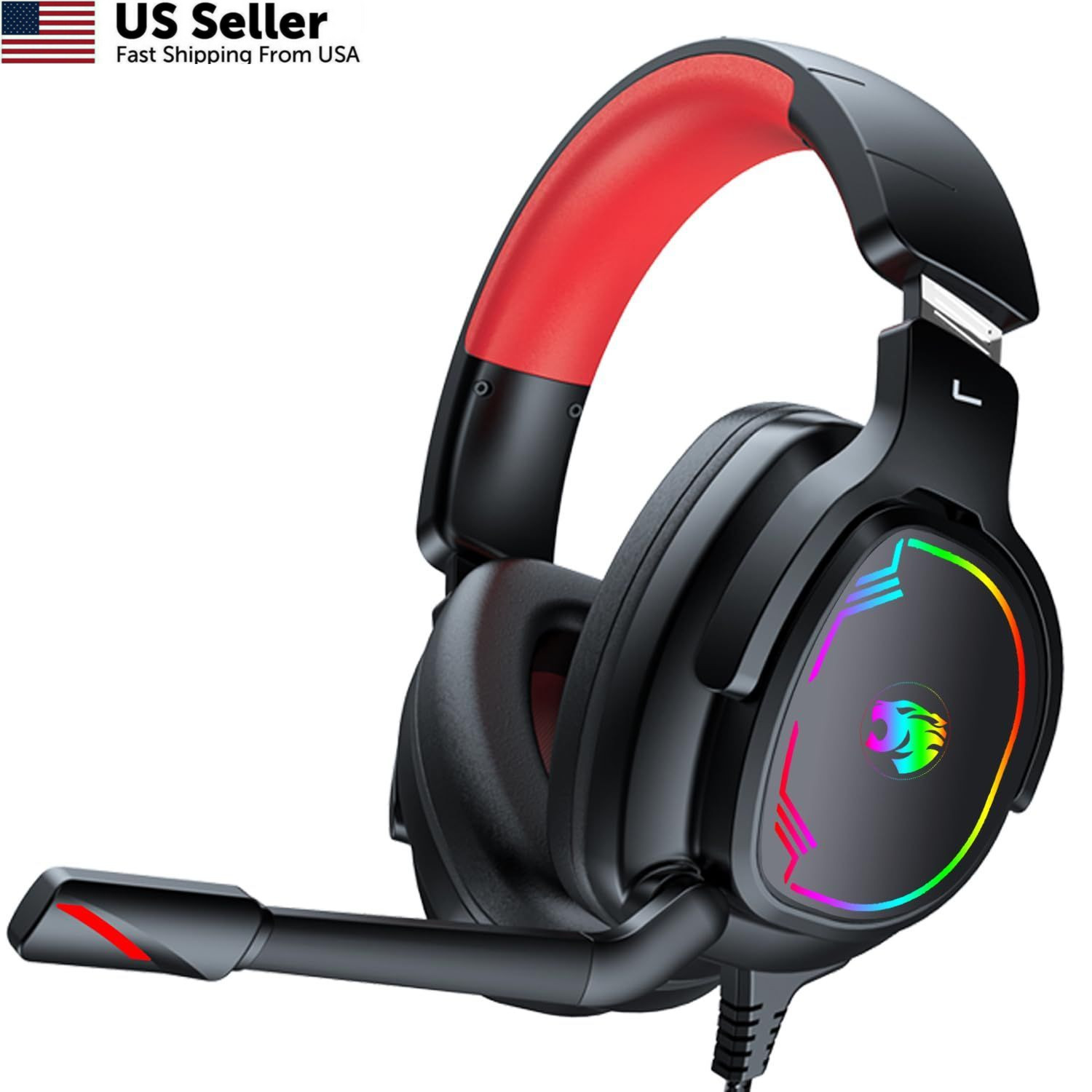 Jimonyer Gaming Headset for PC/PS4/PS5/Xbox One/Switch, Stereo L, Red