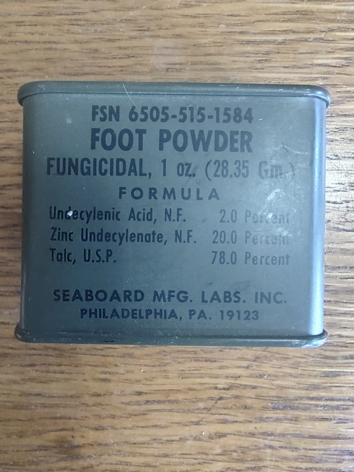 Original Vietnam War Era U.S. Army Foot Powder 1oz Tin Military By Seaboard Labs