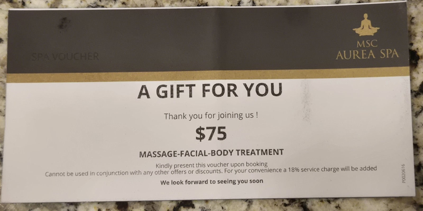 MSC Cruise Line Aurea Spa $75 Off Certificate Massage Facial Body Treatment