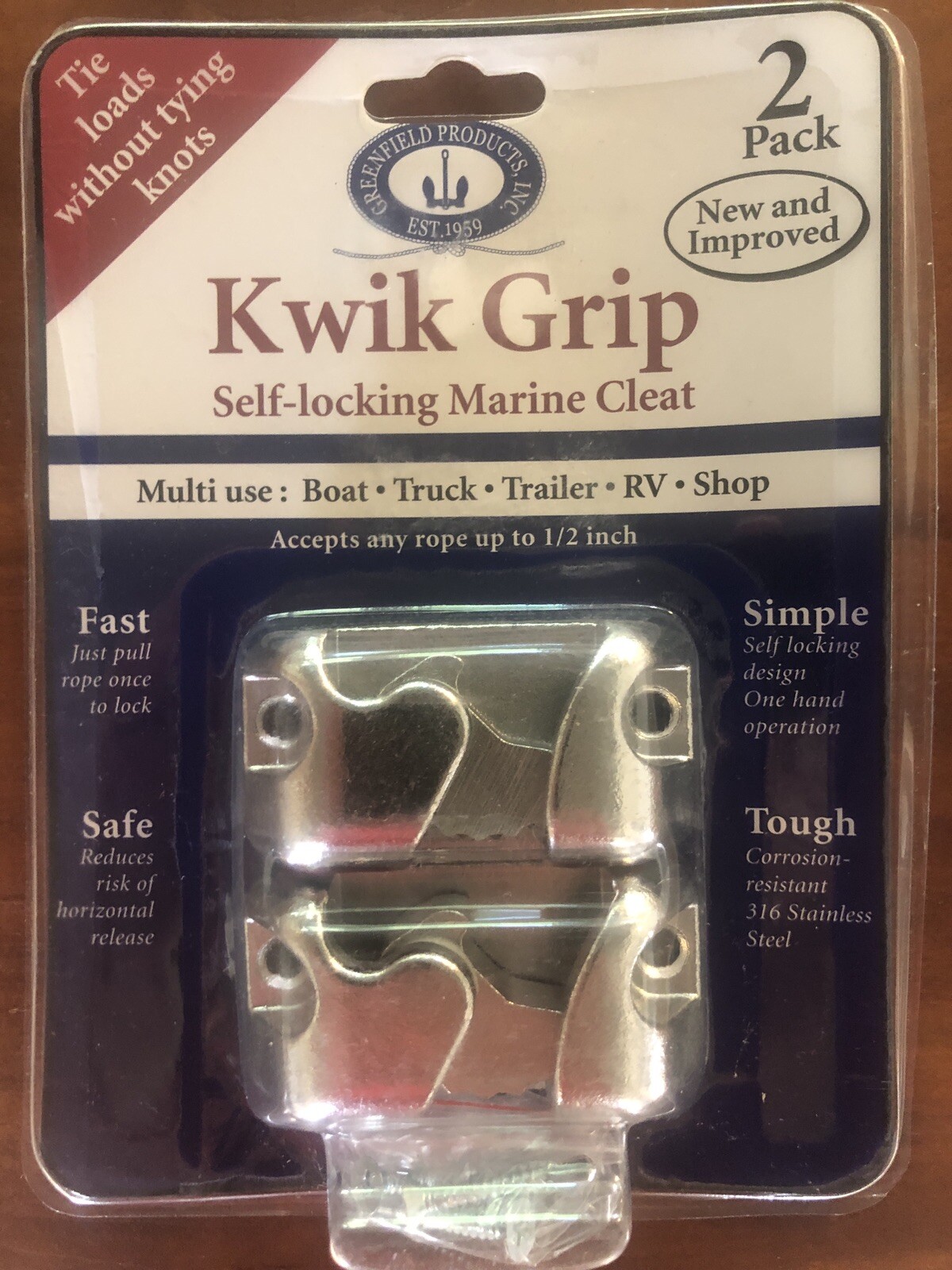 Boat Cleat Stainless Steel Locking Kwik Grip Marine SS Greenfield 2 Pcs R-701-12