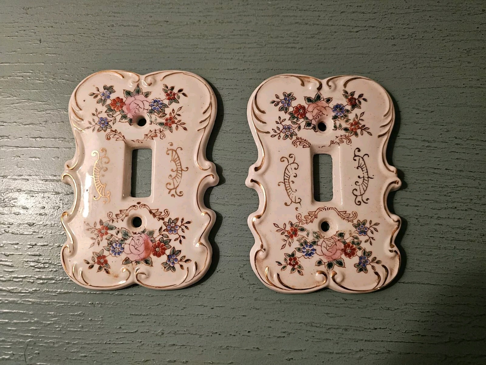 Vintage Pair Of 1960's Arnart/Japan Porcelain Light Switch Plates-Excellent