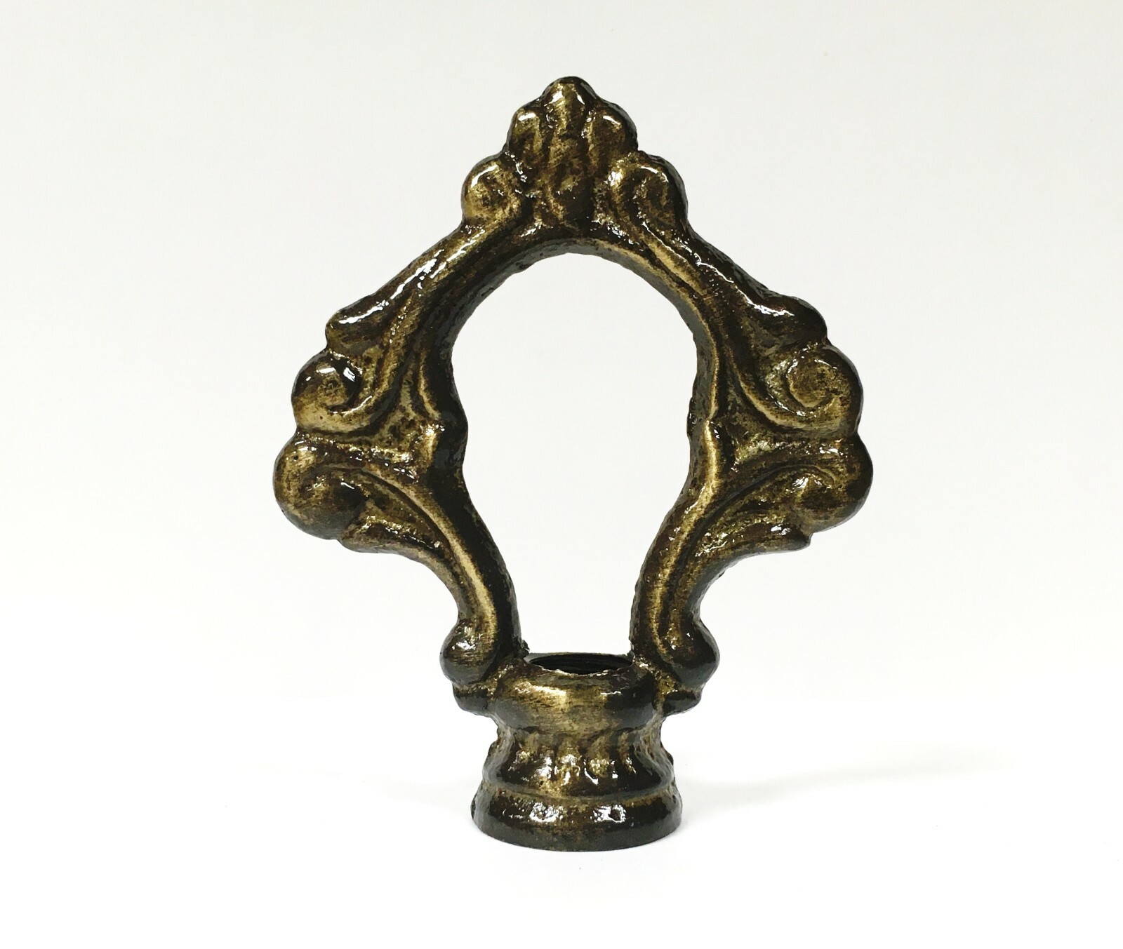Lamp Finial-Solid Cast Brass ORNAMENTAL LOOP w/dual threads, AB Finish