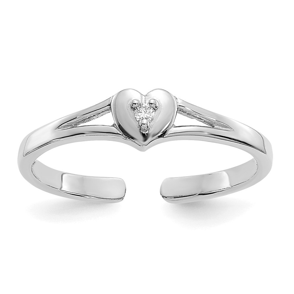 10K White Gold .01ct Round Cut Diamond Heart Shpe Adjustable Toe Ring
