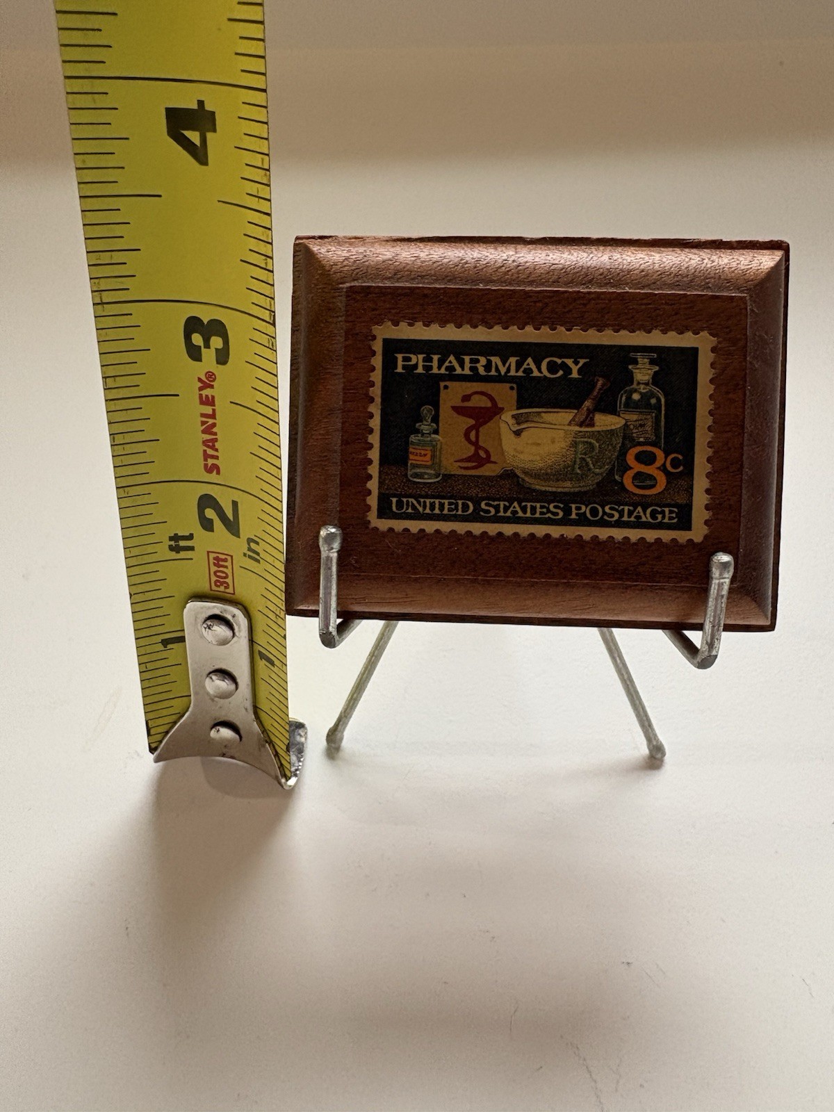 Handmade Framed 8 Cent U.S. Postage Stamp Pharmacy 1972 on miniature easel
