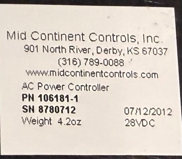 AC Power Controller 106181-1 Removed Working