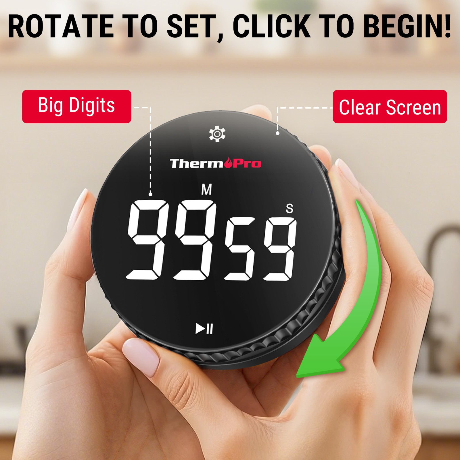 TempPro TM04 Digital Kitchen Timer 99-Minute LED Magnetic One-Touch Control Time