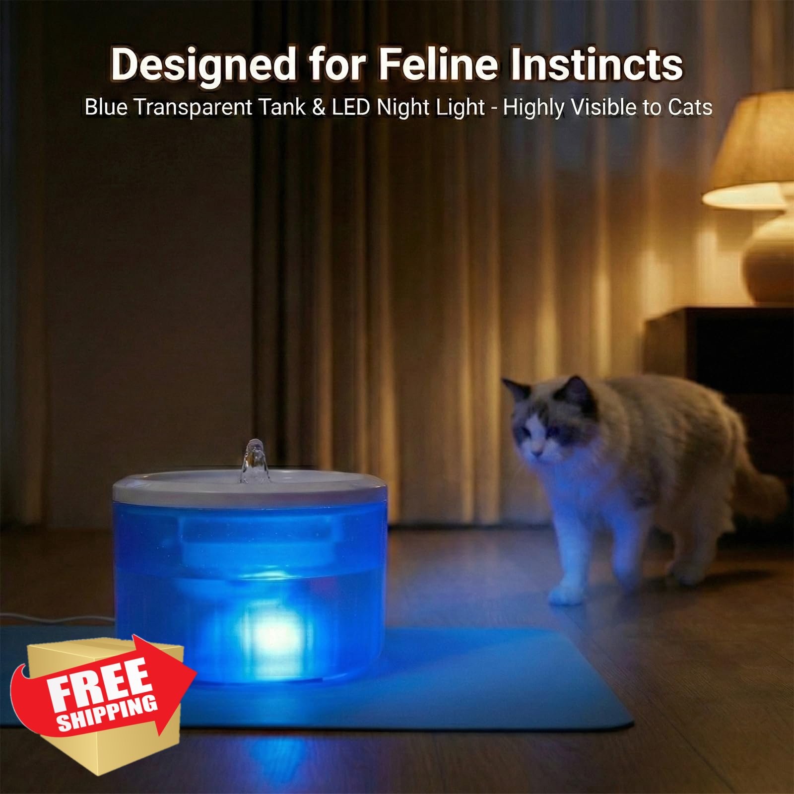 Cat Water Fountain 2.2L Blue Ultra Quiet Pet Dispenser Filter