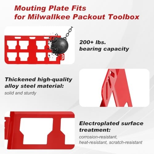 Mounting Plate Compatible with Milwaukee Packout 2Pack Red Mounting Plate