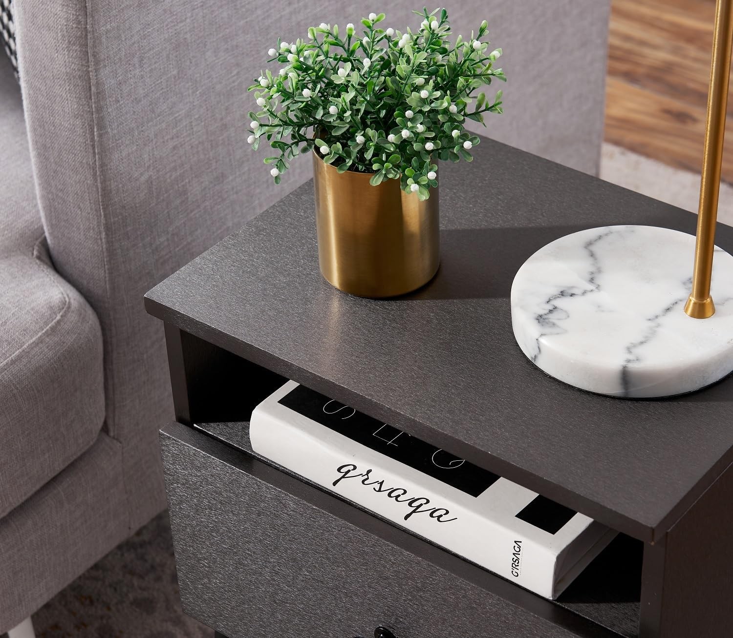 Modern Wood Night Stand,Square End Table Side Table W/ Drawer & Storage Space