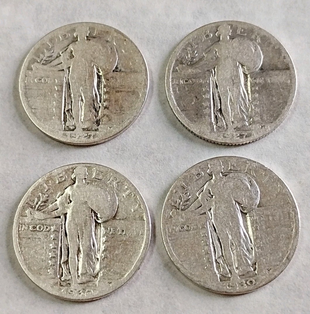 1927 P (2)1930 P (2) Standing Liberty Quarters🔥90% Silver $1Face Lot Of 4 #85