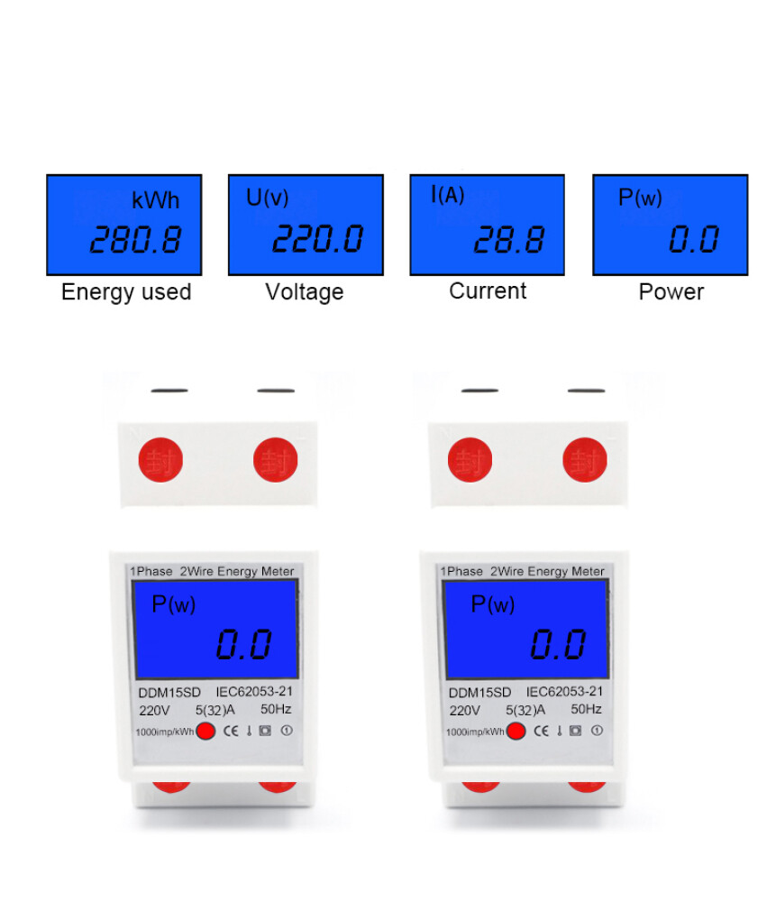Digital LCD AC meter Electricity meter Calibrated DIN rail AC 5(32)A/5(80)A