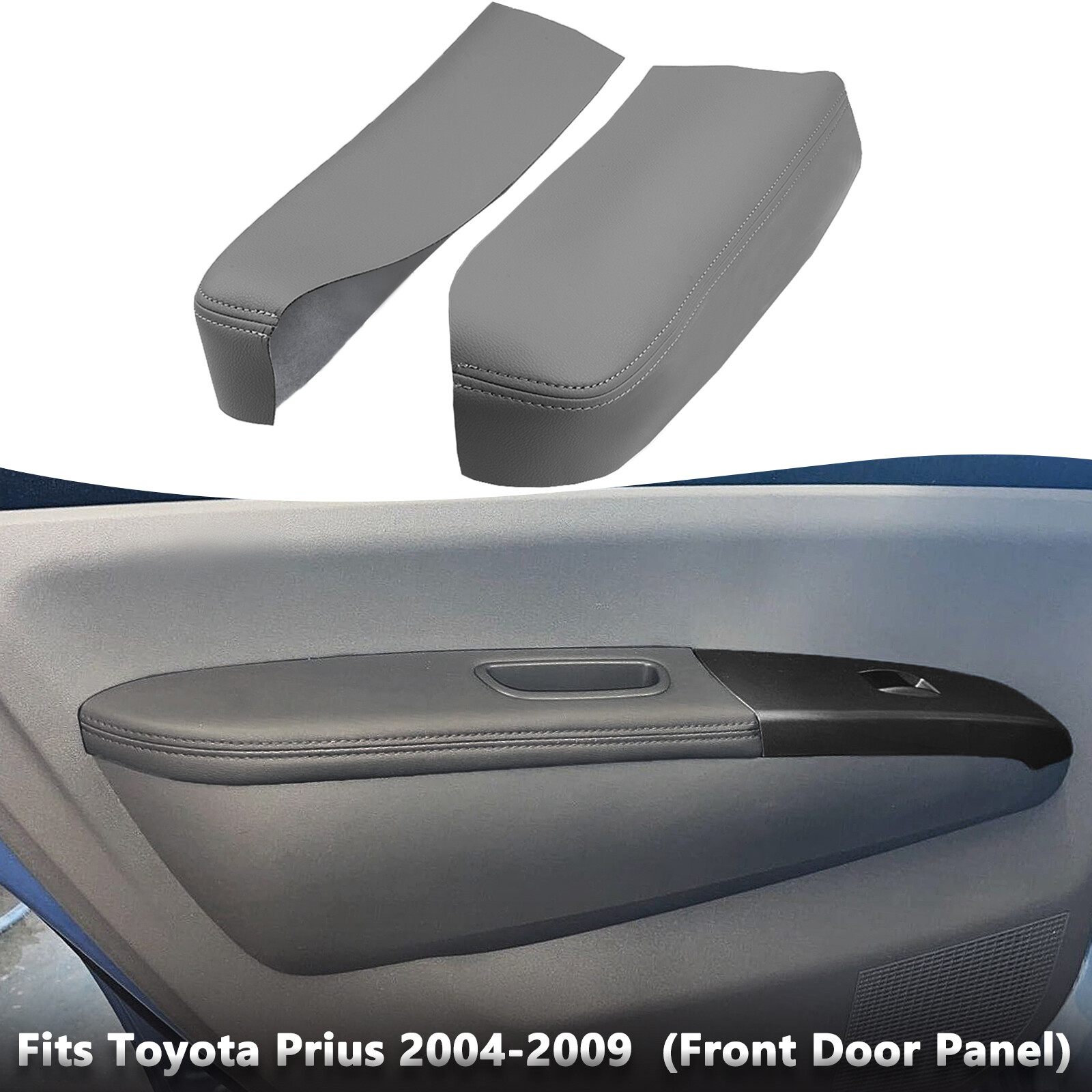 Fits 04-09 Toyota Prius Front Door Panel Armrest Leather Replacement Cover Gray