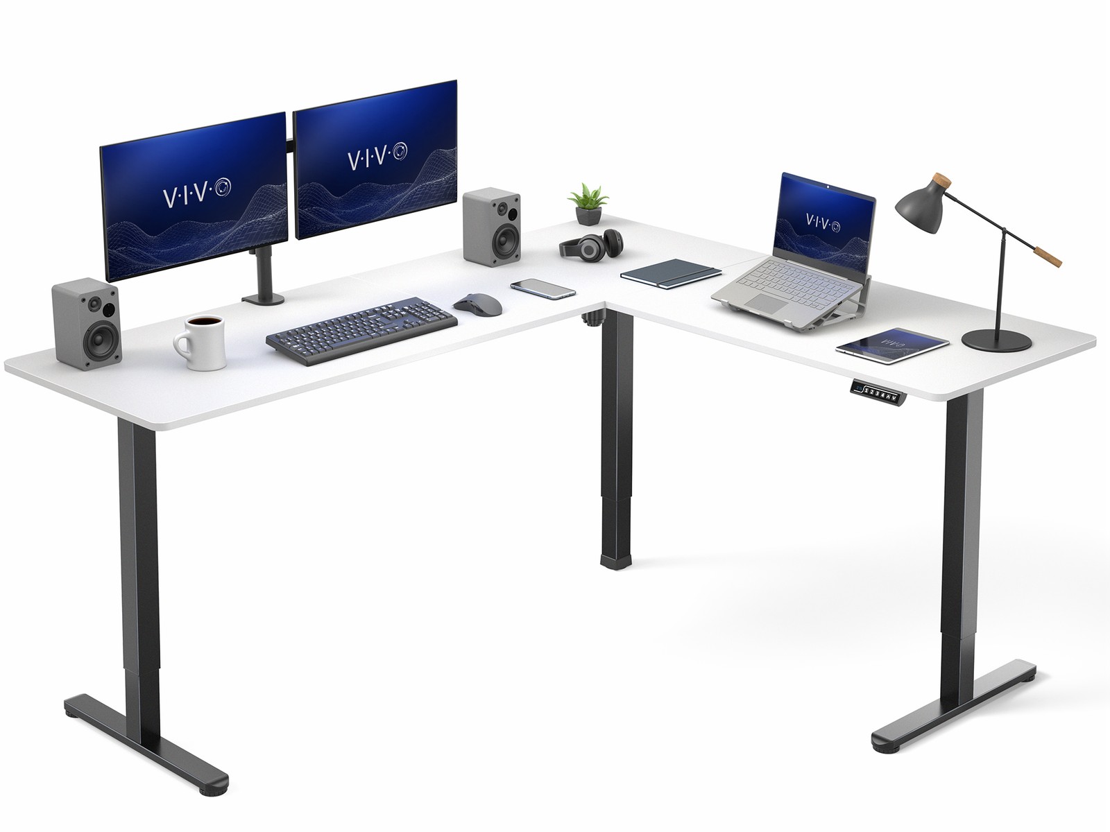 VIVO White / Black Electric 75" x 63" Corner Standing Desk, L-Shaped Workstation
