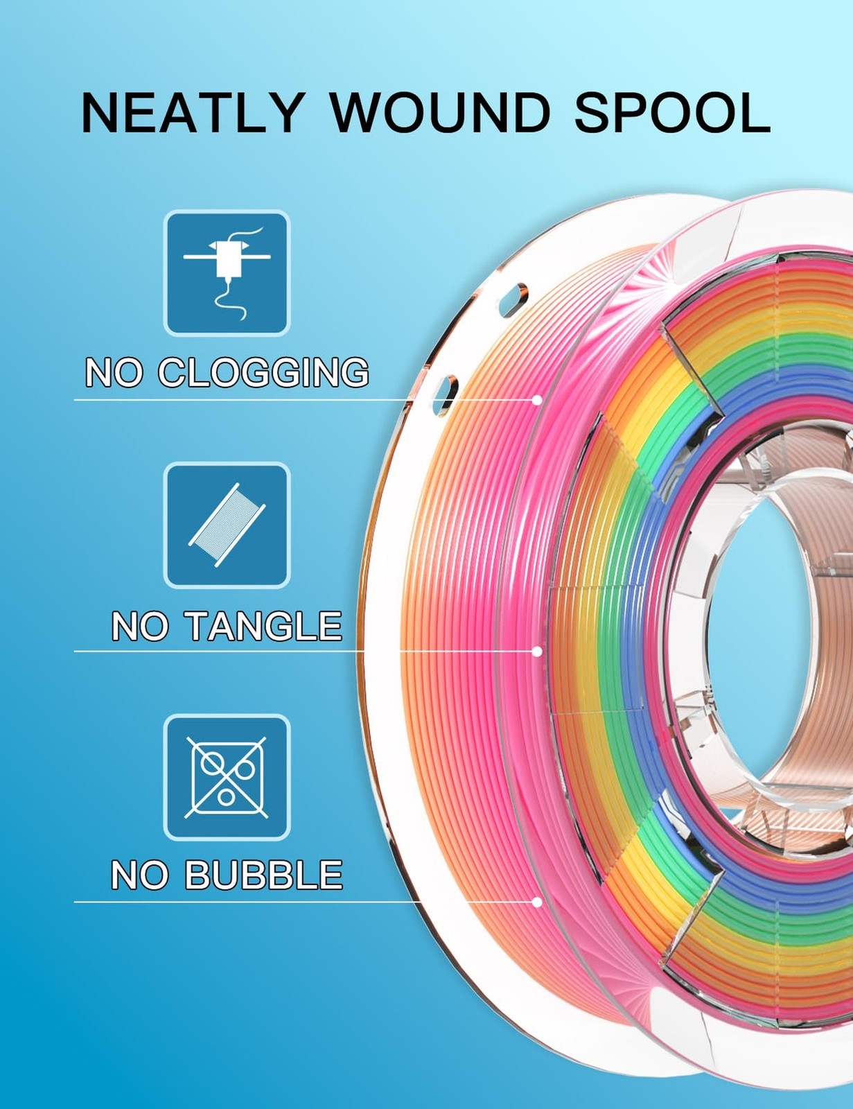 PINBALL Silk & Matte Rainbow PLA 3D Printer Filament 1.75mm, Shiny Multi-Colo...