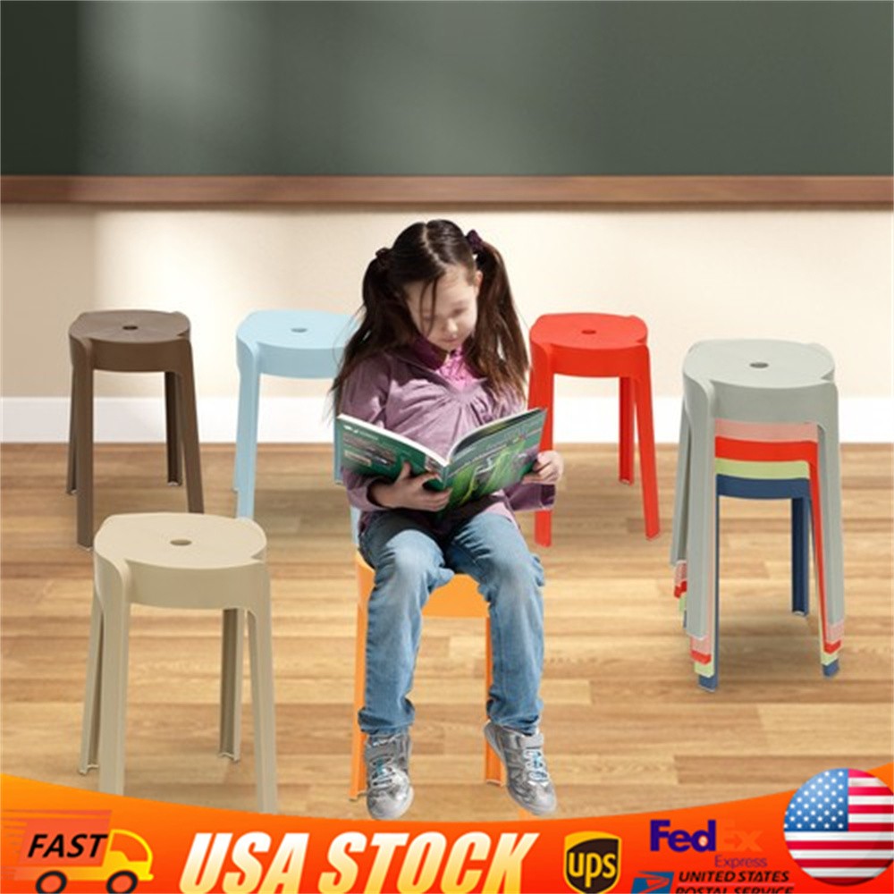 Plastic Stool Counter Kitchen Stools 18'' Set of 4 Backless Stackable Bar Stools