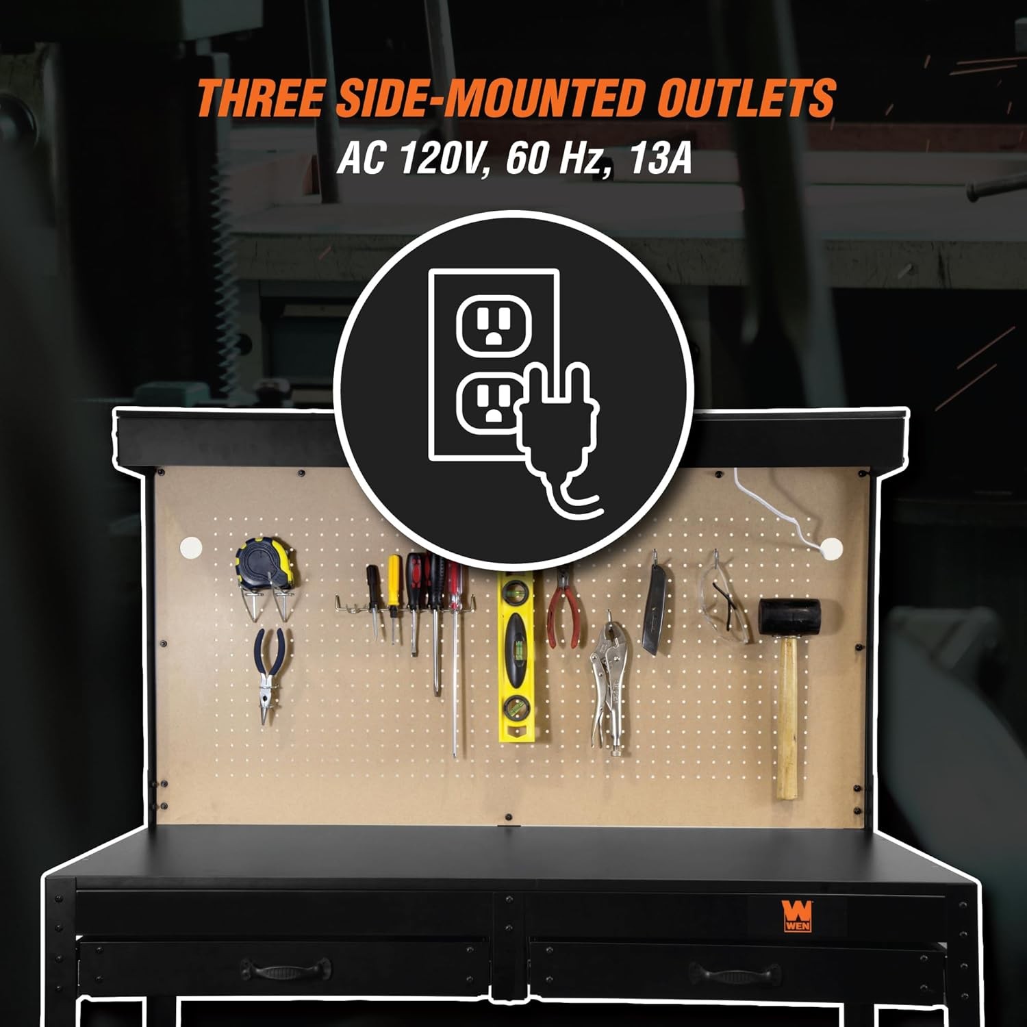 WB4723T 48-Inch Workbench W/ Power Outlets & Light Black