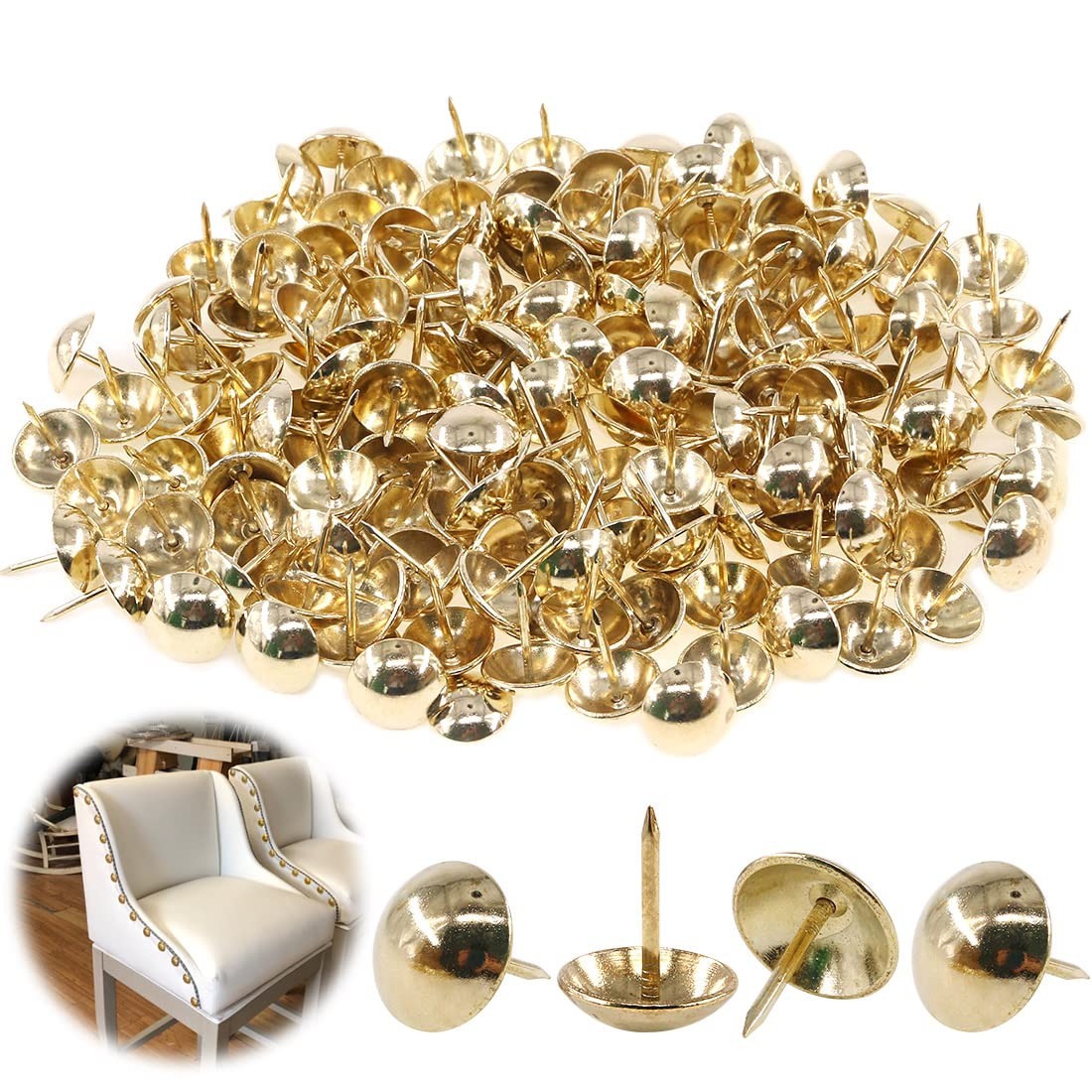 250 PCS 5/8 Inch 16mm Antique Upholstery Tacks Furniture Nails Pins Gold