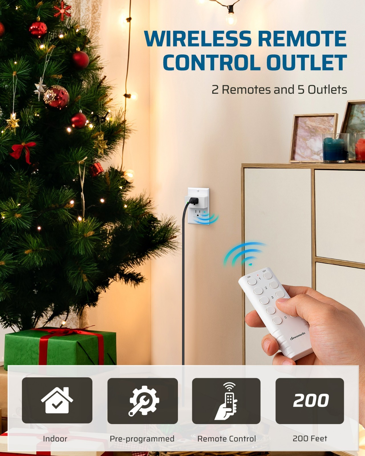 200FT Range Remote Control Outlet, Indoor Wireless Outlet Switch for Lights