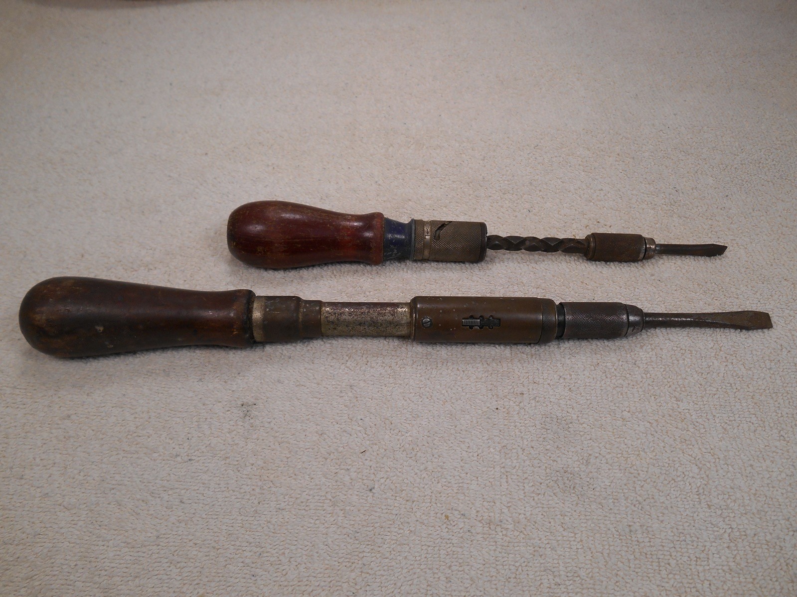 Two Vintage Working ~ Spiral Ratcheting Push Screwdrivers
