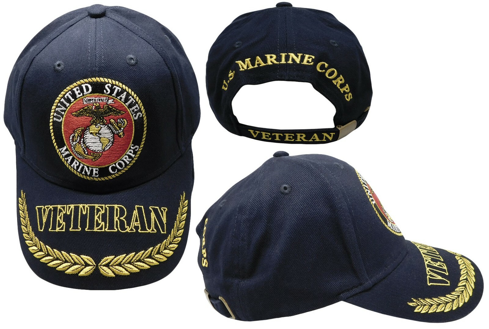 U.S. Marine Corps, Marines Veteran, red, white, & blue V on bill, black hat