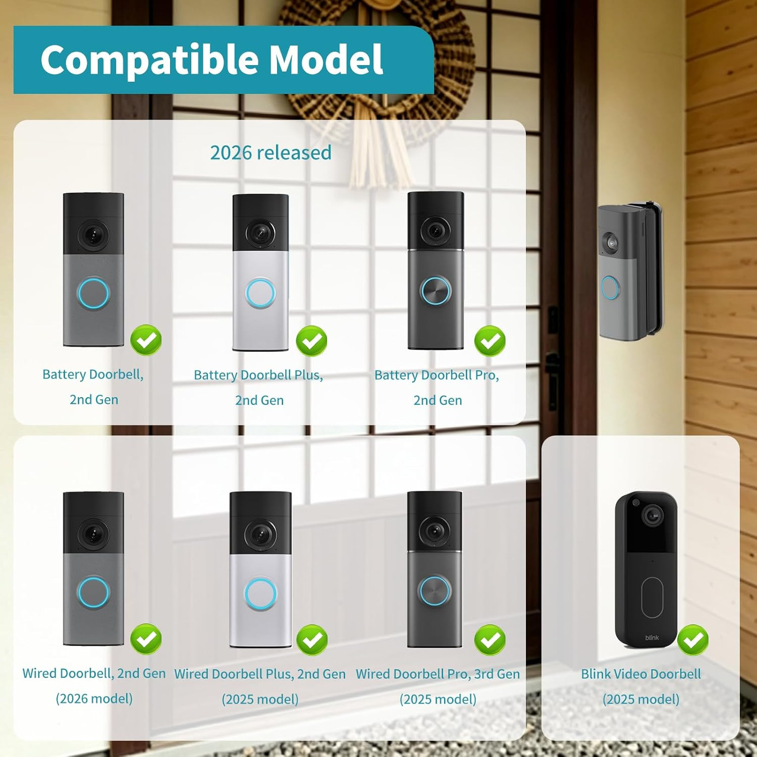 30-55 Degree Adjustable Doorbell Mount for Ring Battery & Wired Standard/Plus/Pr