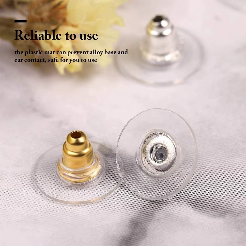 10 Bullet Clutch Earring Backs Ear Pads Clear Findings 12mm Safety Stoppers Gold