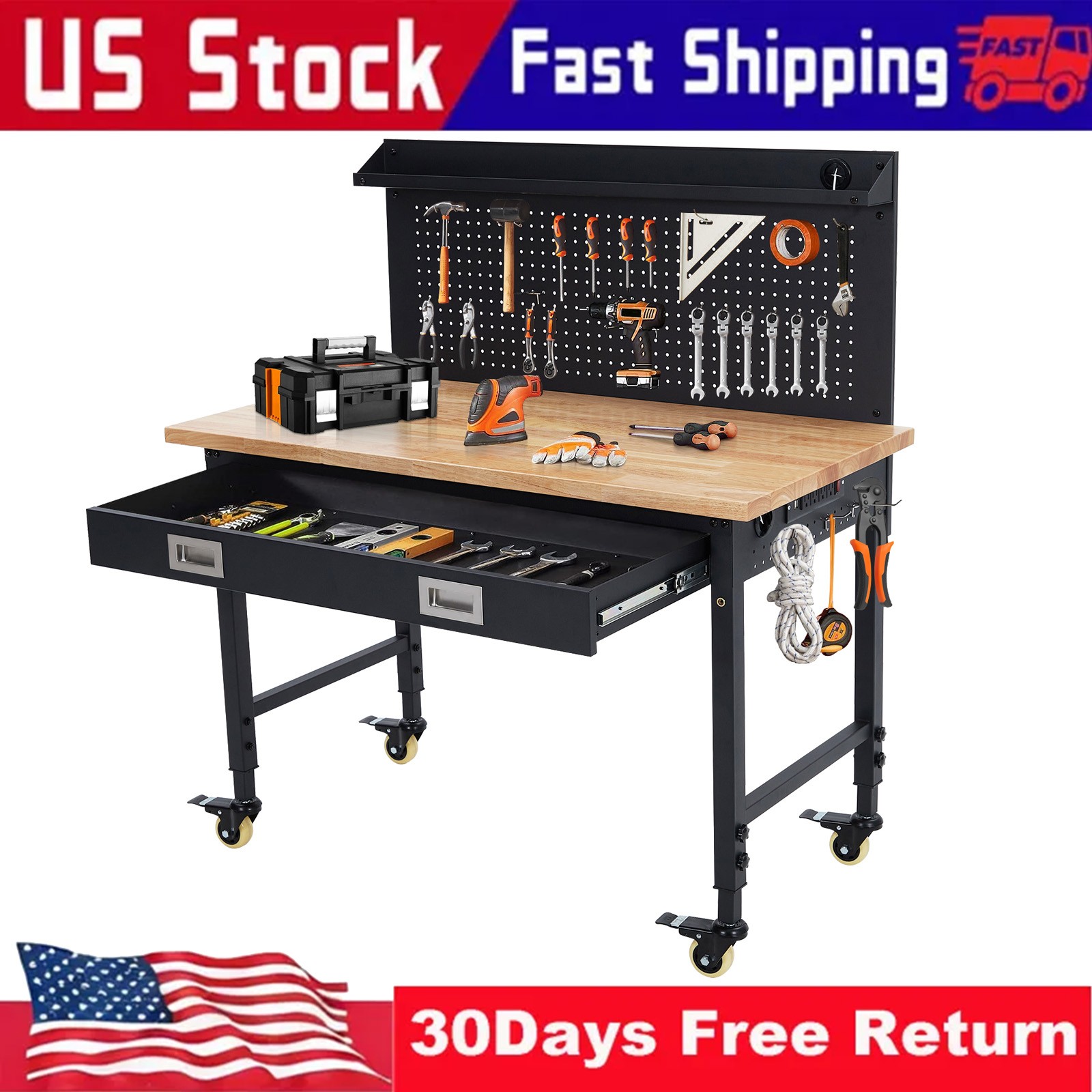 Heavy-Duty Garage Work Benches, 2000LBS Load Capacity for Workshop, Office, Home