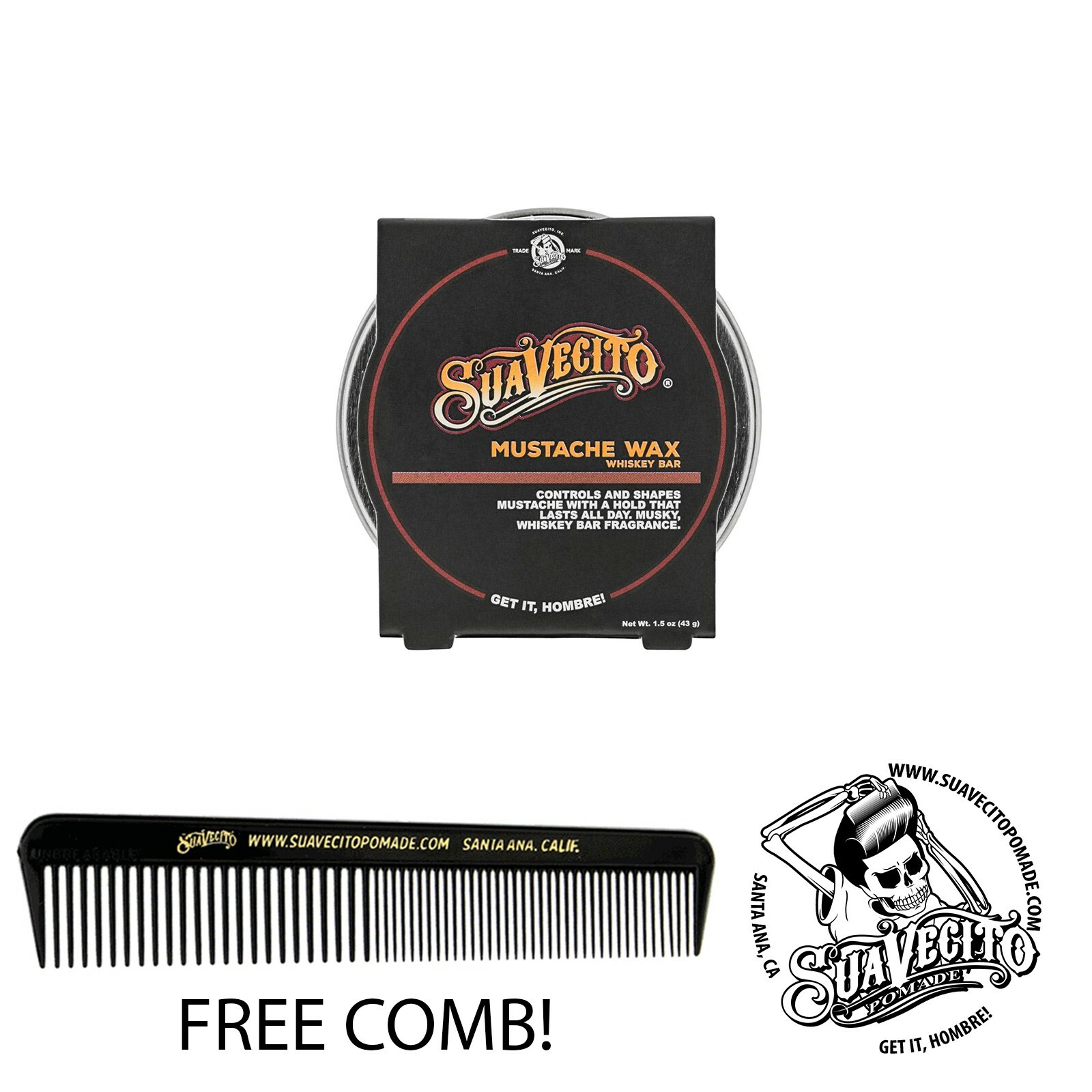 Suavecito Whiskey Bar Styling Mustache Wax 1.5 oz. Tin Can