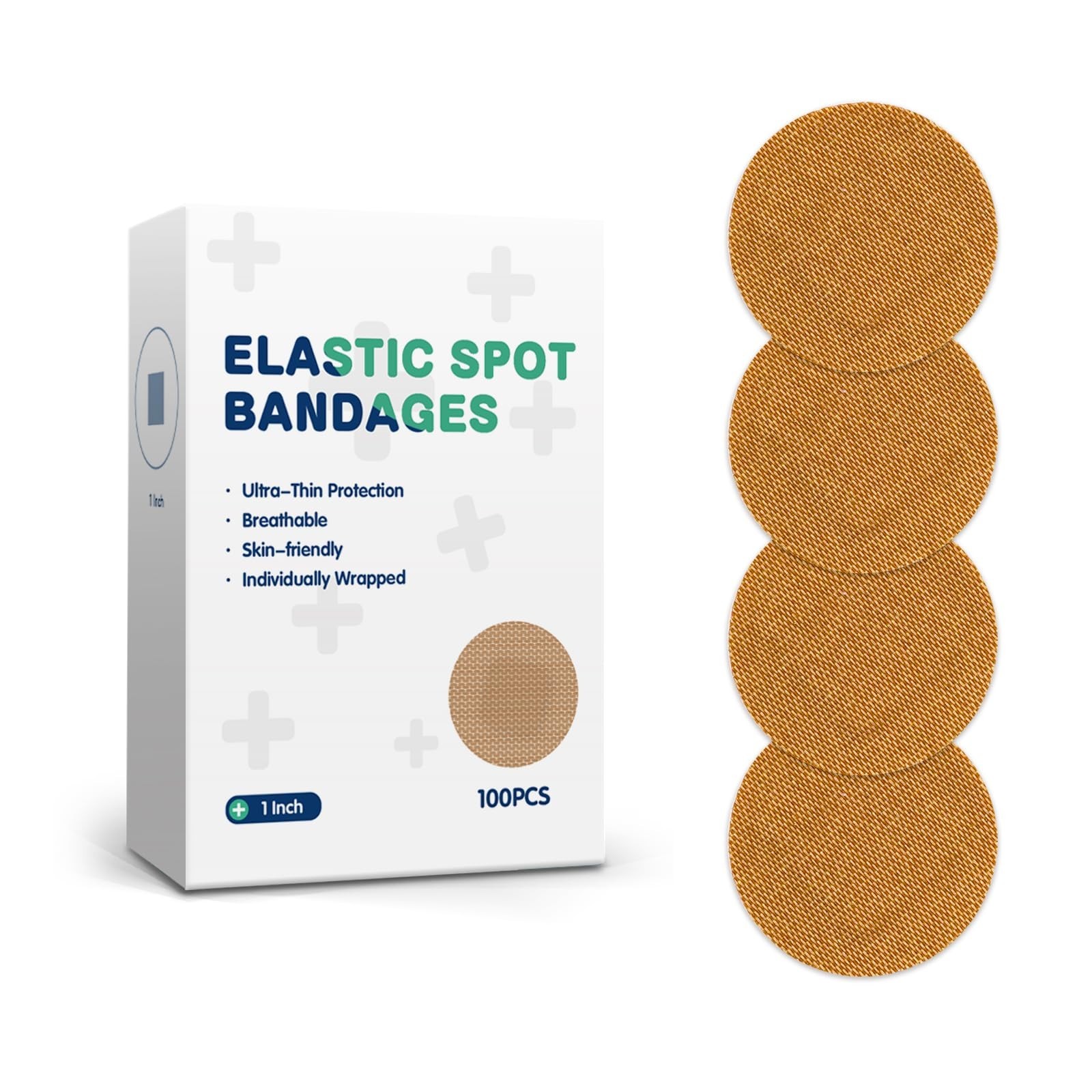100PCS Adhesive Spot Bandage 1 Inch Elastic Fabric Round Adhesive Bandages wi...