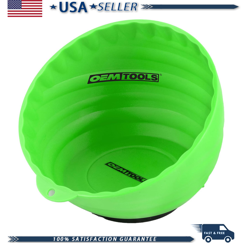 Magnetic Nut Cup, 6 Inch Diameter, Green, Coated Magnet Sticks to FeColor: Green