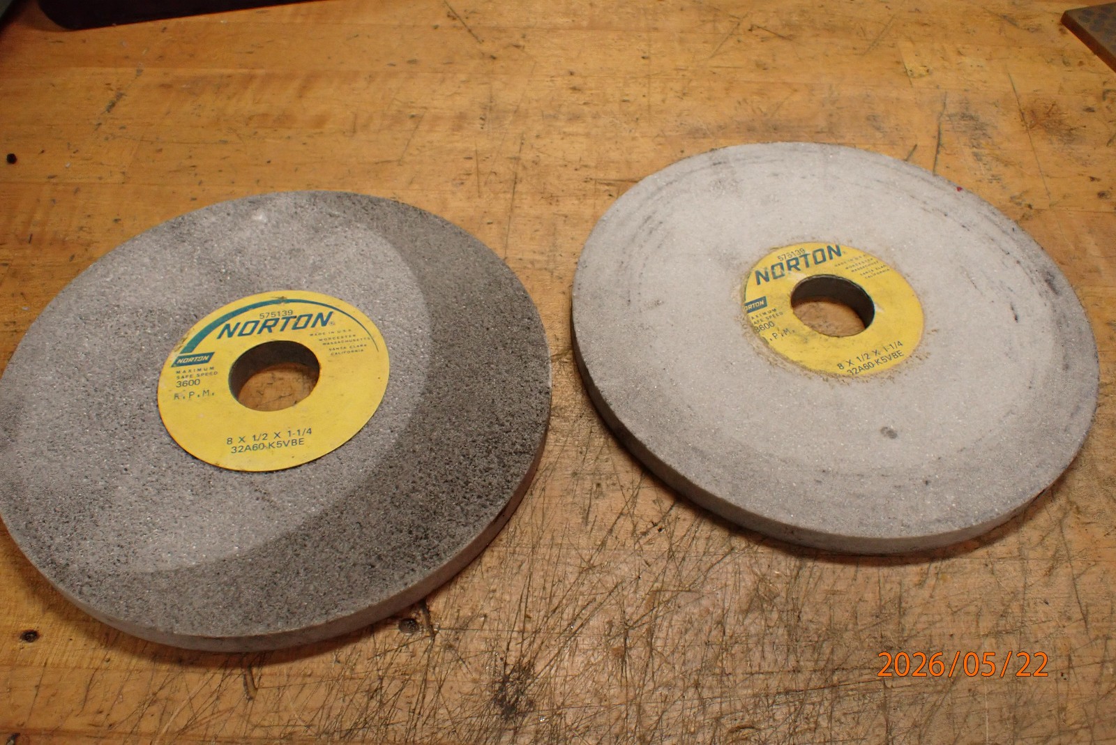 NEW AND USED, NORTON 8"X1/2 X 1-1/4 SURFACE GRINDING WHEELS 32A60-K5VBE