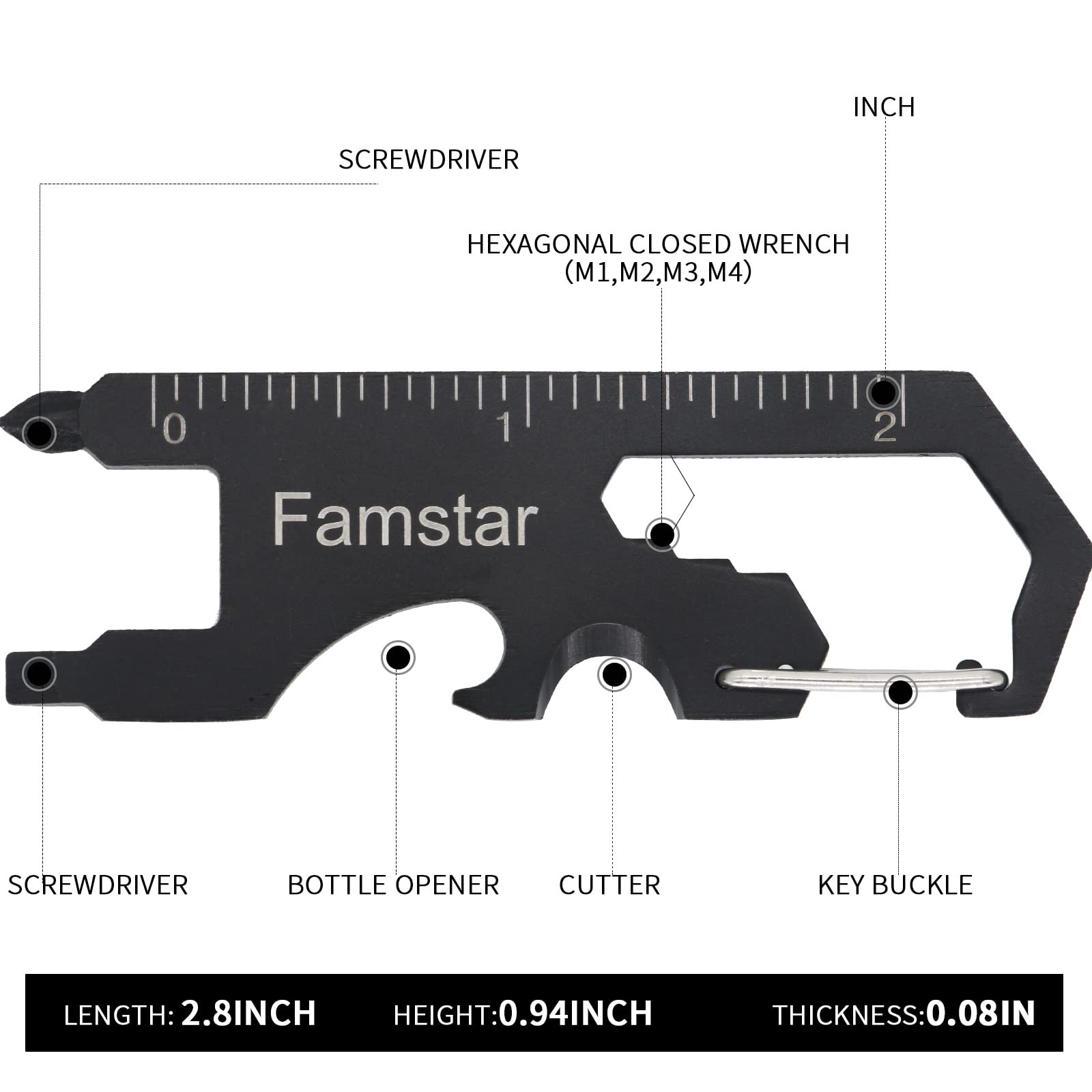 Famstar Keychain Multi-tool 3Pack Metal Pocket Tool Portable Black
