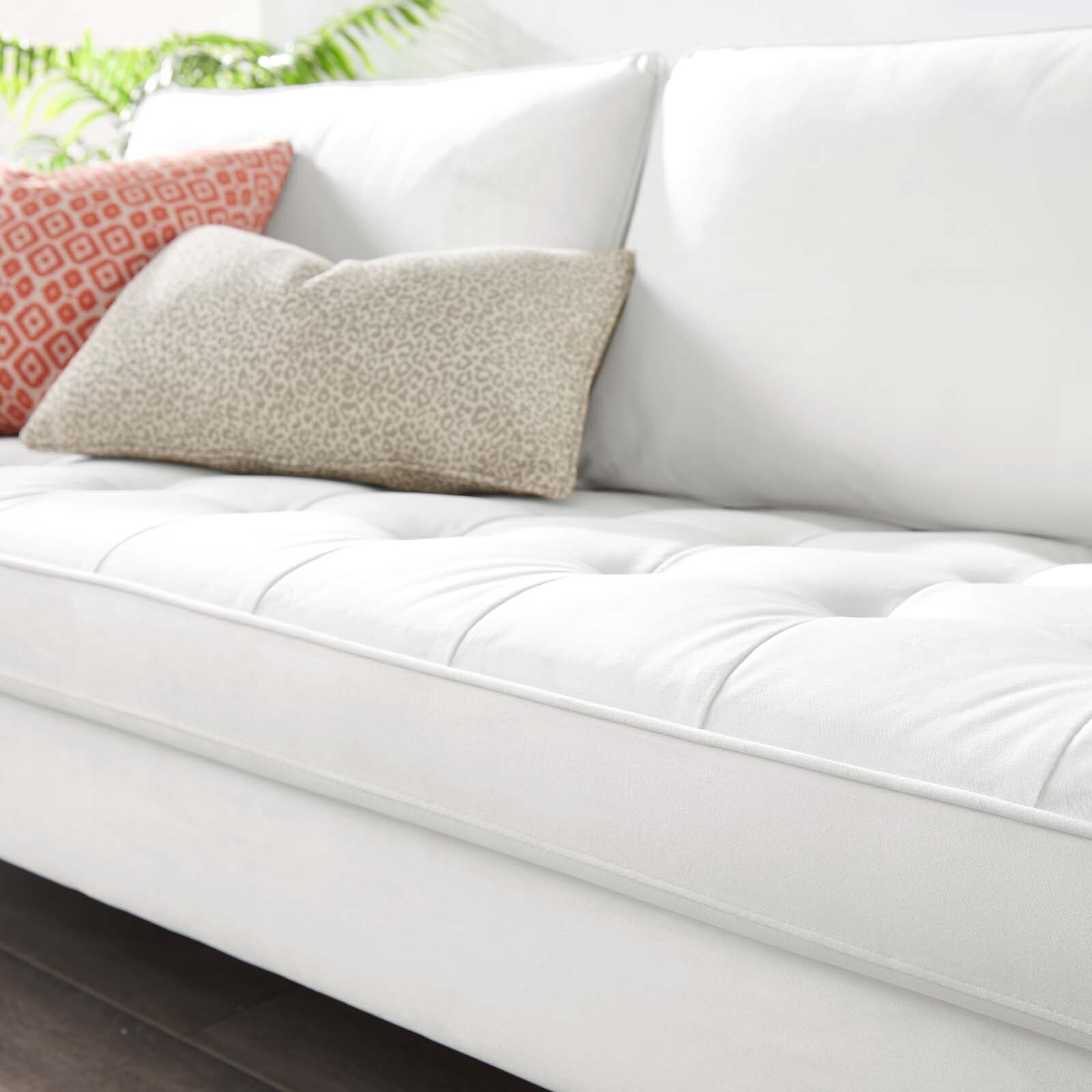 Modway Valour Performance Velvet Upholstered Tufted Sofa In White