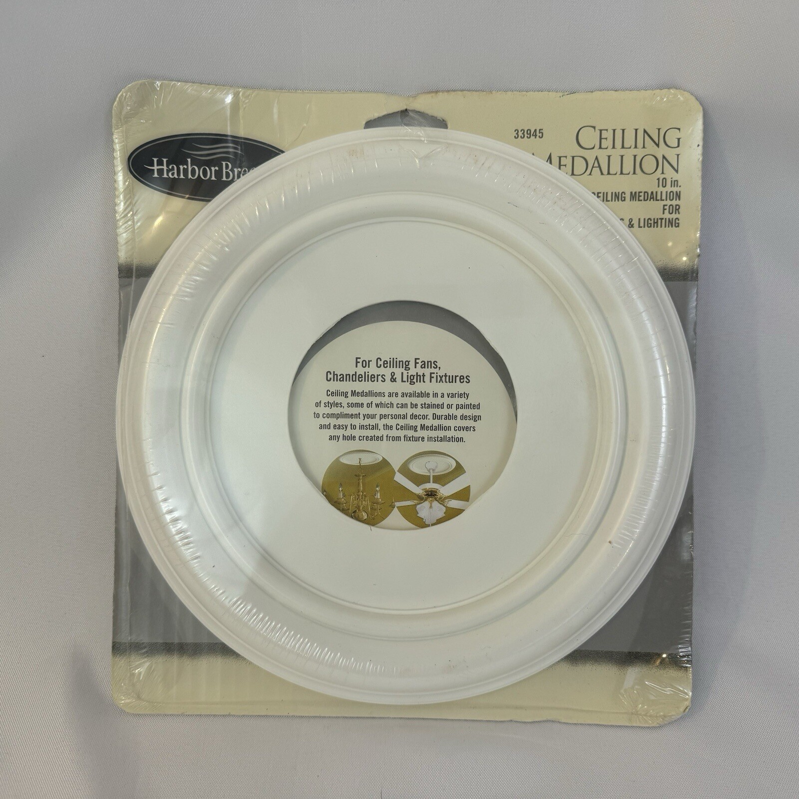 New Harbor Breeze 460L 10" Smooth White Round Ceiling Medallion 4"ID Fast Ship