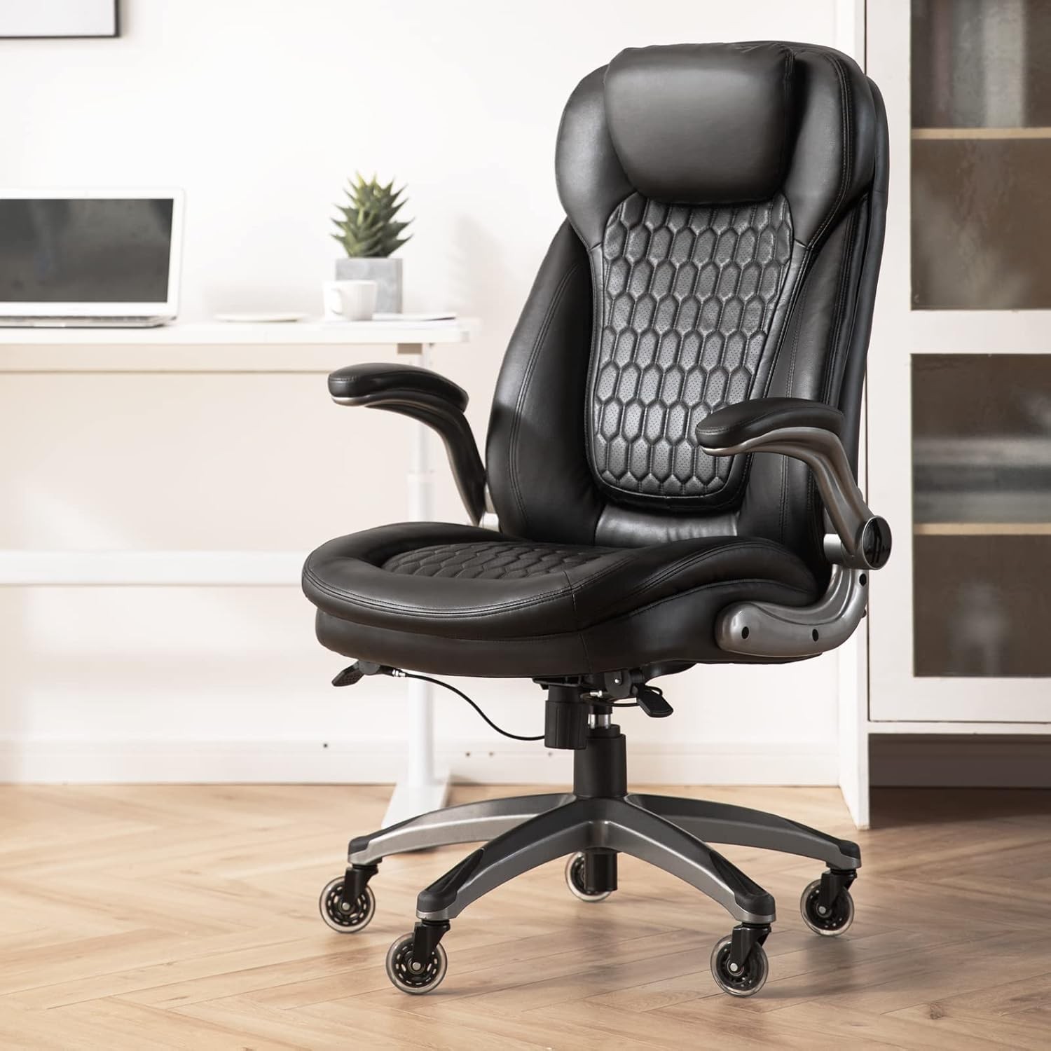Executive Office Chair-Ergonomic Computer Desk Chair High Back Leather Chair W/