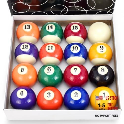 Billiard Ball Set 2-1/4" Regulation Size 16 Balls with Numbers 1-15 Pool Table