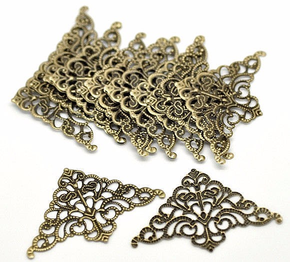 Pkg of 100 Bronzed TRIANGLE FILIGREE WRAPS 2" x 1-1/4" (50mm) (#17546) Connector