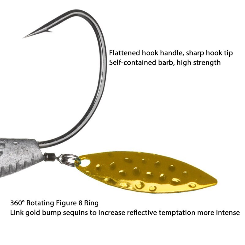 10PCS Offset Hooks Weighted Fishing Hook Wide Gap Weedless Hook Worm & Spinner
