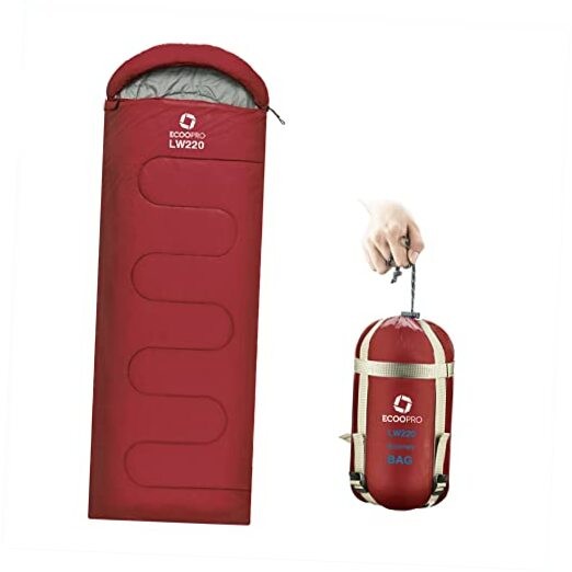 Warm Weather Sleeping Bag - Portable, Waterproof, Compact Wine red