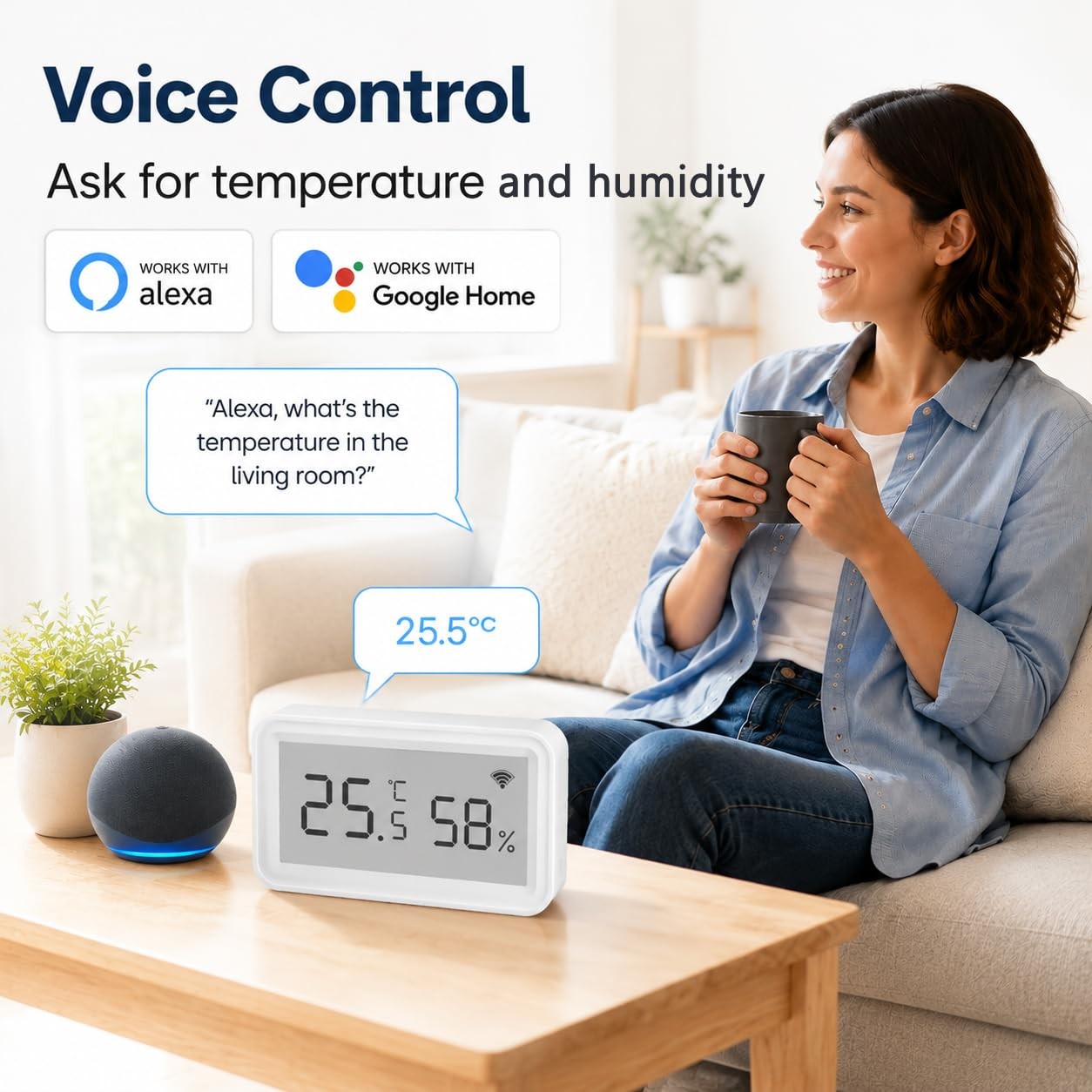 Smart WiFi Temperature Humidity Sensor: Wireless Hygrometer Thermometer with ...