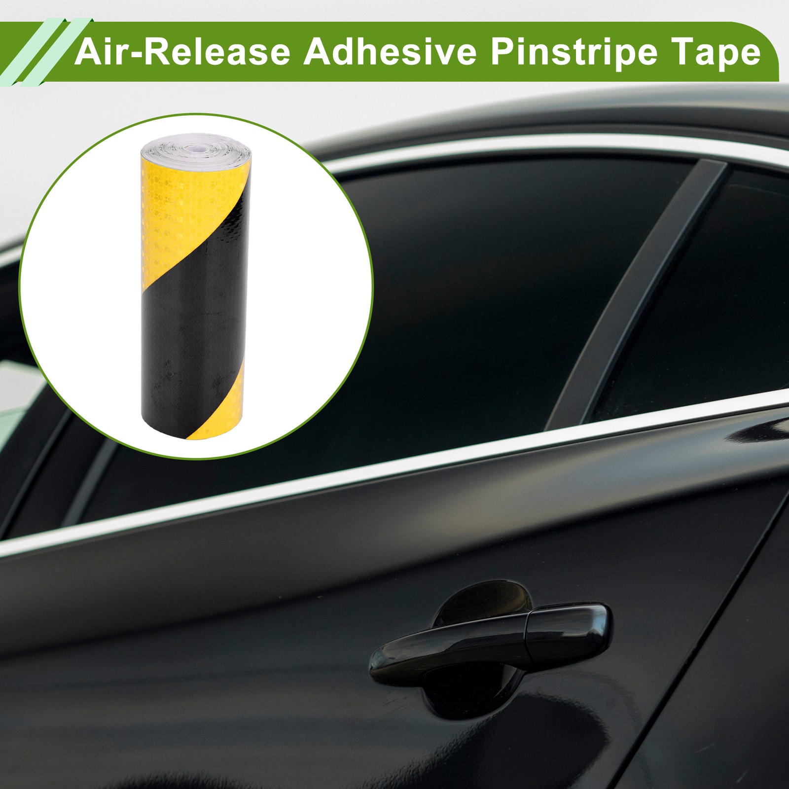 Universal 32.81ft x 7.87" Air-Release Adhesive Pinstripe Tape PVC Yellow,Black