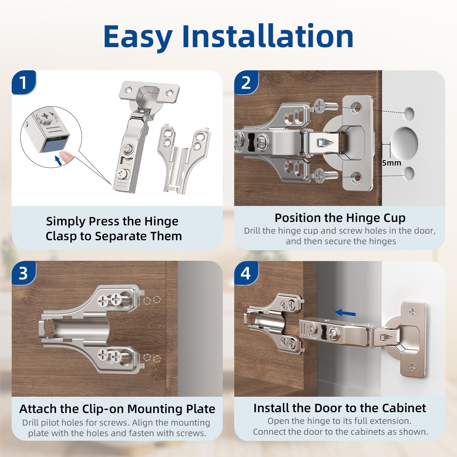 20 Pack 3/4" Full Overlay Soft Close Concealed Hinge for Face Frame ＆ Fra