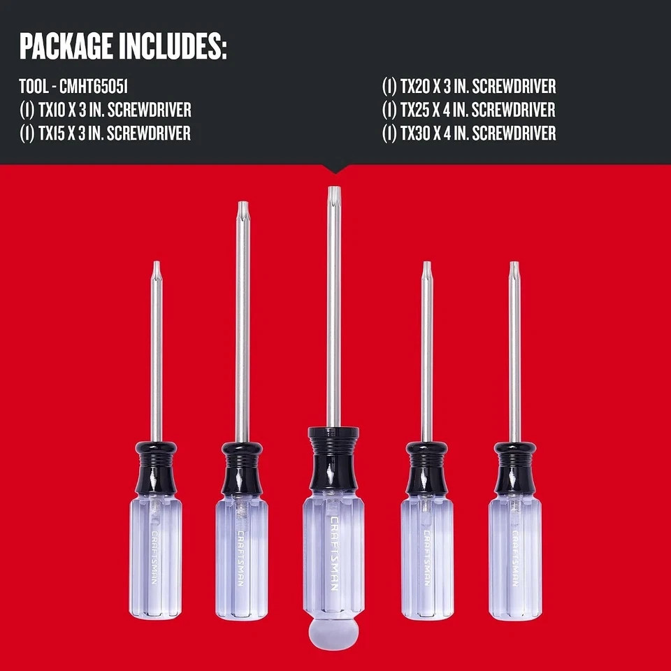 Screwdriver Set, Torx, Acetate Handle, 5 Piece (CMHT65051)