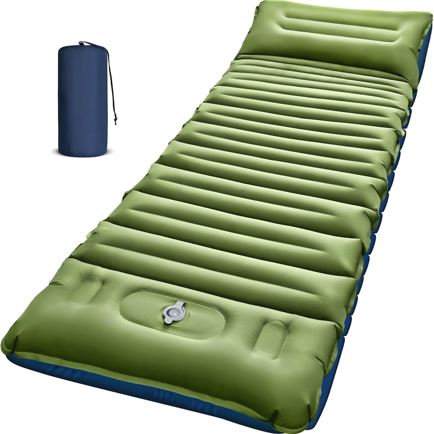 Ultralight 5 Inch Camping Sleeping Pad with Built-In Pillow & Pump Green