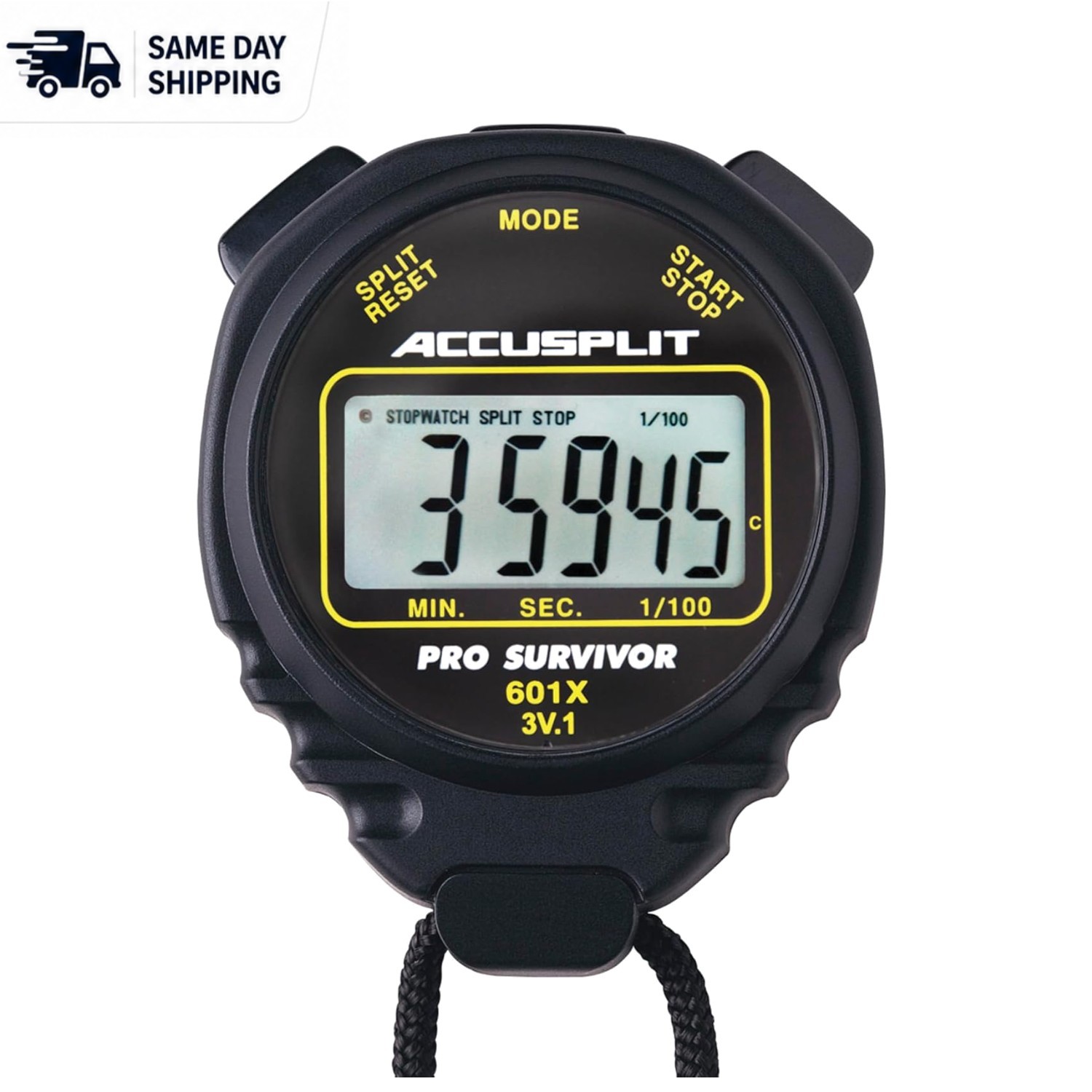 Water-Resistant A601X Stopwatch: Perfect for Athletes, 5- Battery Power