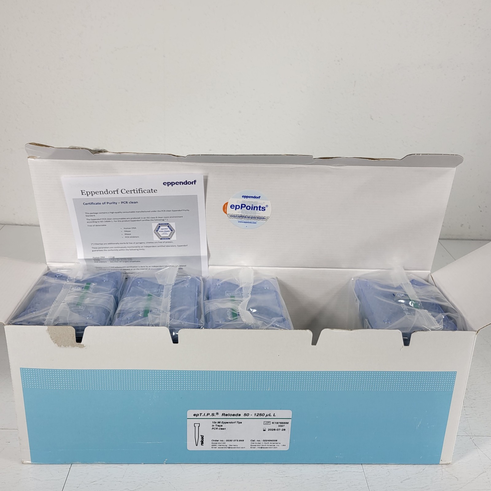 Eppendorf 022494006 epT.I.P.S. Reloads 50-1250µL 8 X 96 Tips PCR Clean